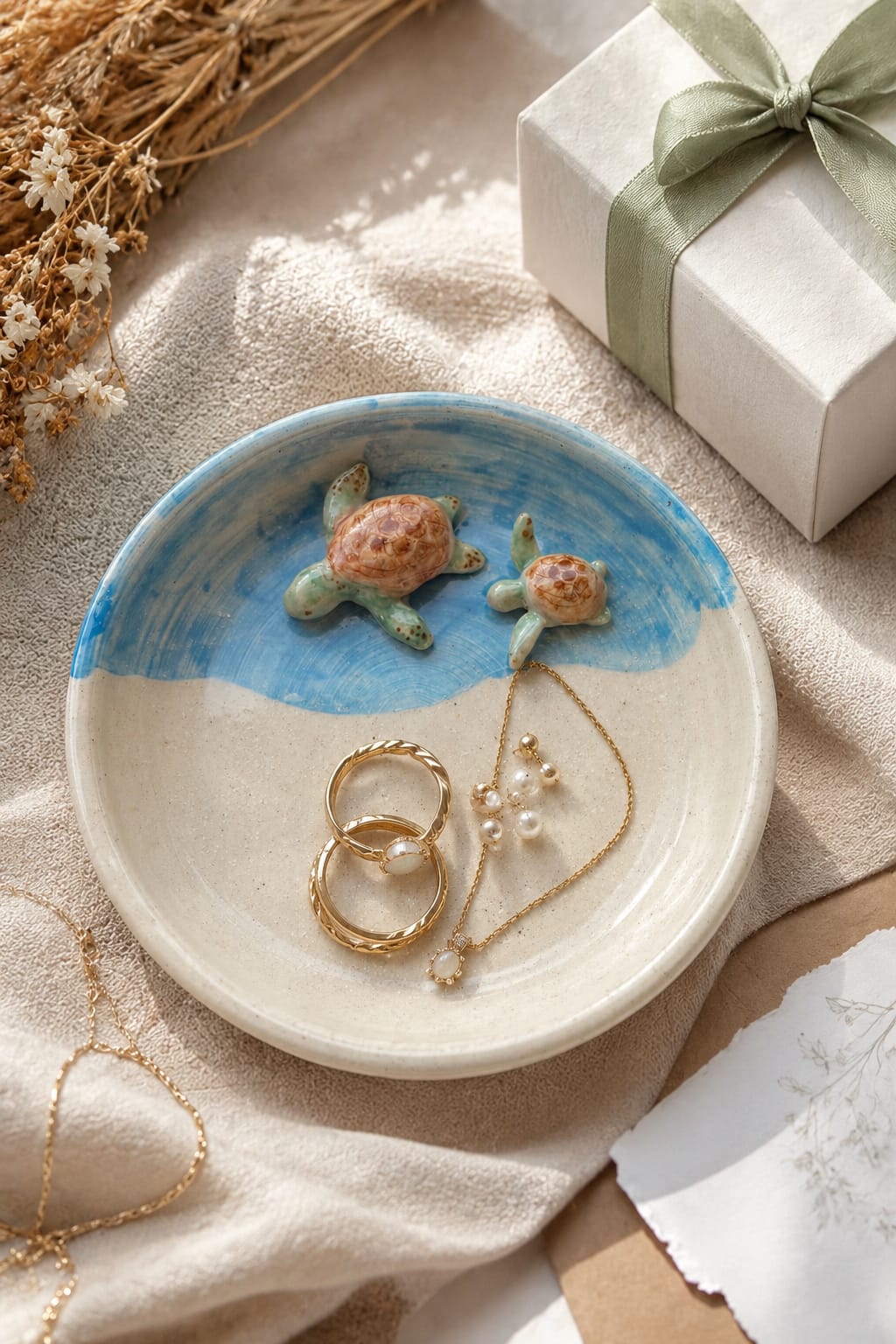 Handmade Sea Turtle Keepsake Dish - Coastal Ceramic Jewellery Dish.