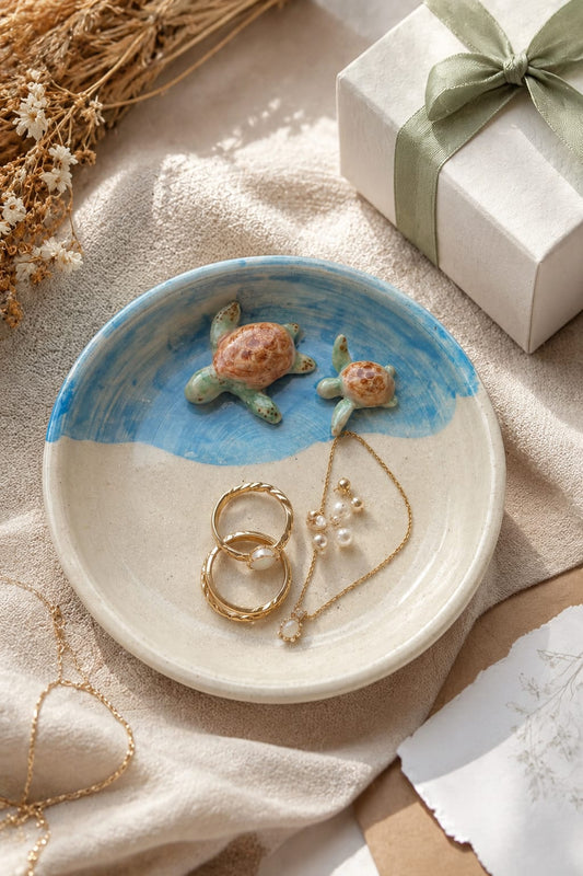 Handmade Sea Turtle Keepsake Dish - Coastal Ceramic Jewellery Dish.
